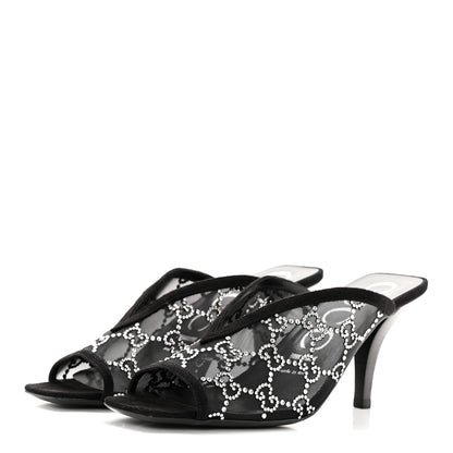 Gucci Tela Retino Kid Scamosciato Crystal GG Monogram Square G 95mm Slide Sandals 37.5 Black 3 of 12