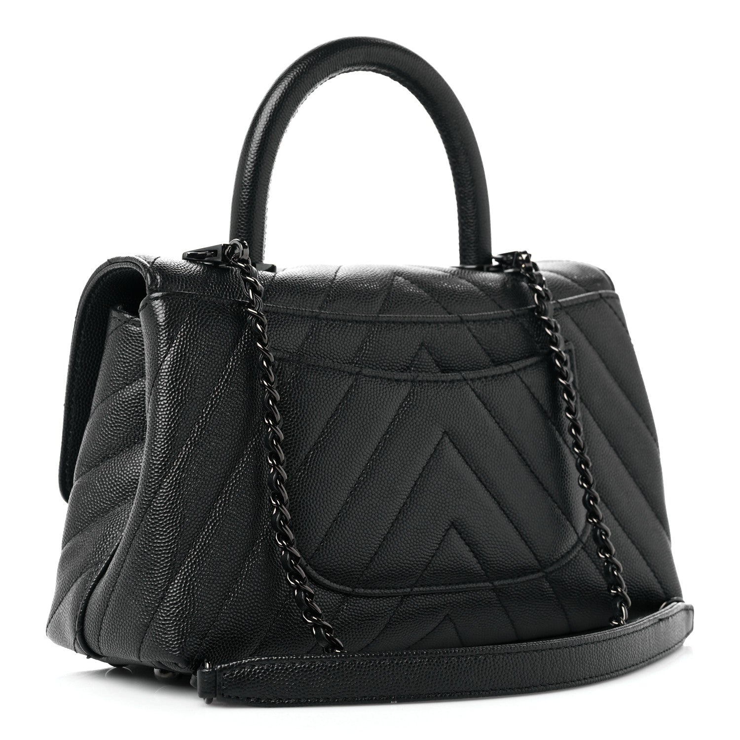 Chanel Caviar Chevron Quilted Mini Coco Handle Flap So Black 2 of 10