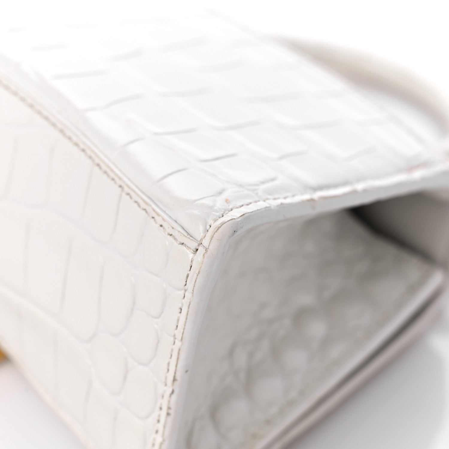 Balenciaga Shiny Calfskin Crocodile Embossed Hourglass Top Handle Bag XS White 11 of 16