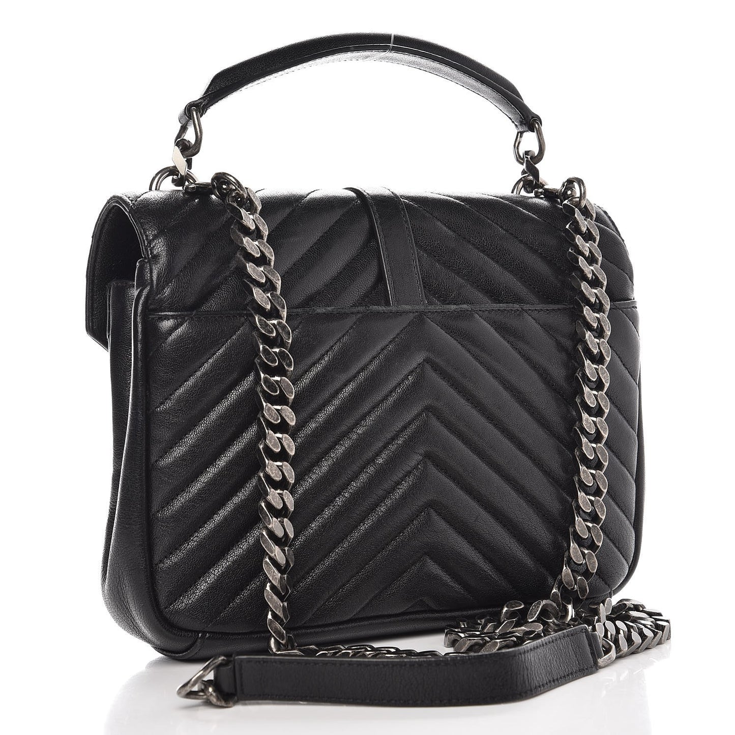 Sheepskin Matelasse Chevron Monogram Medium College Bag Black