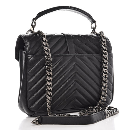 Saint Laurent Sheepskin Matelasse Chevron Monogram Medium College Bag Black 3 of 7