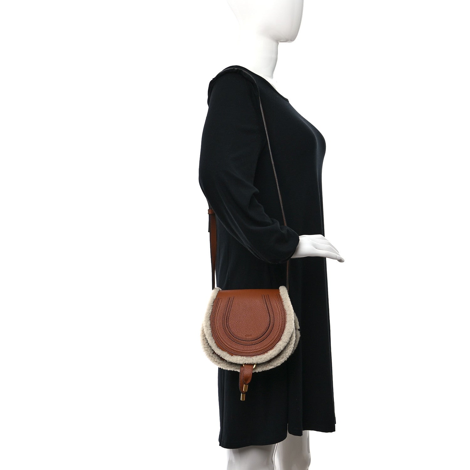 Chloe Calfskin Shearling Small Marcie Saddle Bag Bag Tan 2 of 8