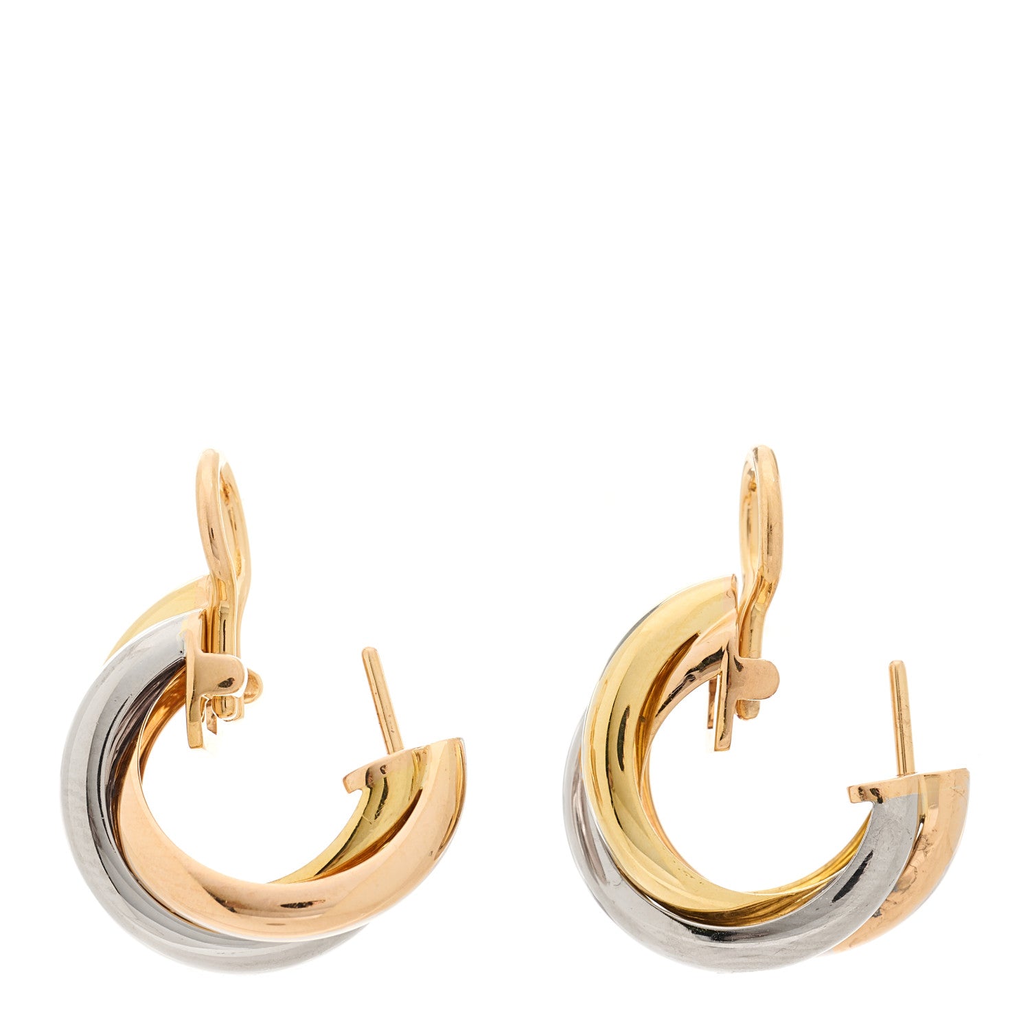 Cartier 18K Pink Yellow White Gold Classic Trinity Hoop Earrings 3 of 6
