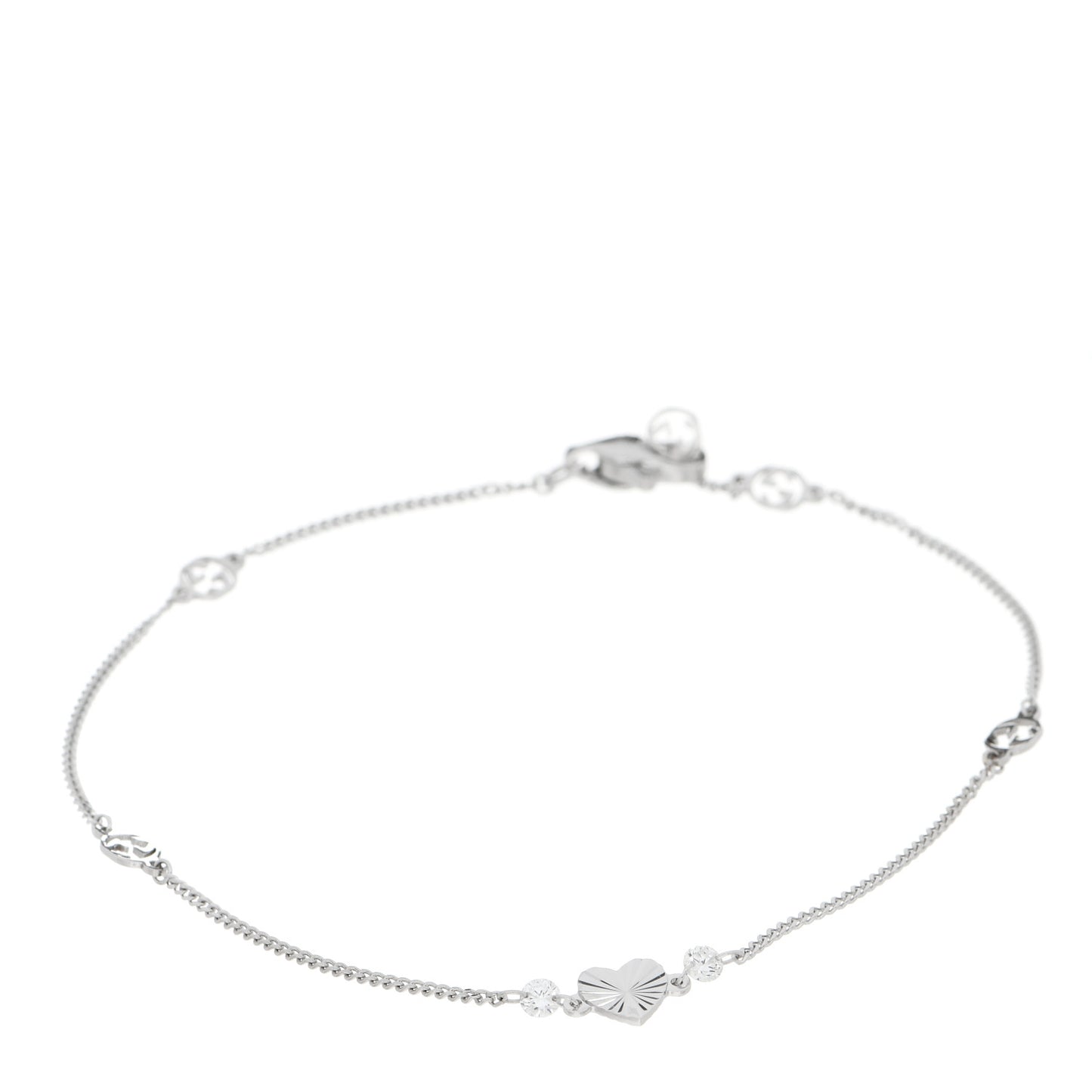 18K White Gold Diamond Heart GG Station Bracelet