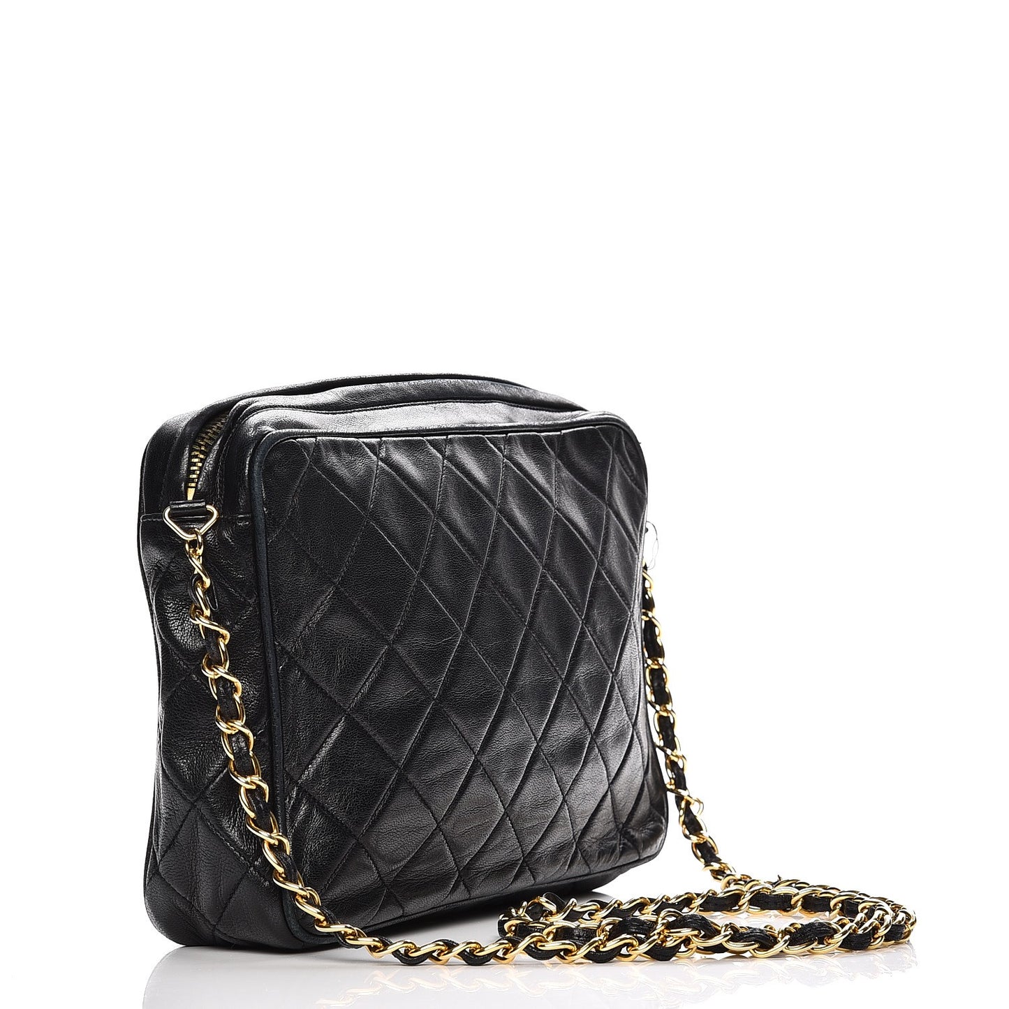 Lambskin Quilted CC Tassel Camera Case Black