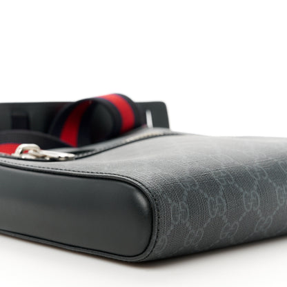 Gucci GG Supreme Monogram Web Small Flat Messenger Bag Black Grey 10 of 11