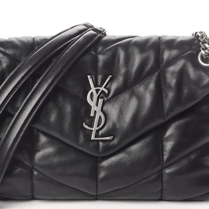 Saint Laurent Lambskin Quilted Small Loulou Puffer Monogram Chain Satchel Black 7 of 9