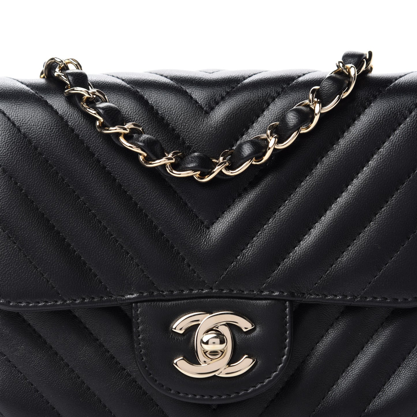 Lambskin Chevron Quilted Mini Square Flap Black