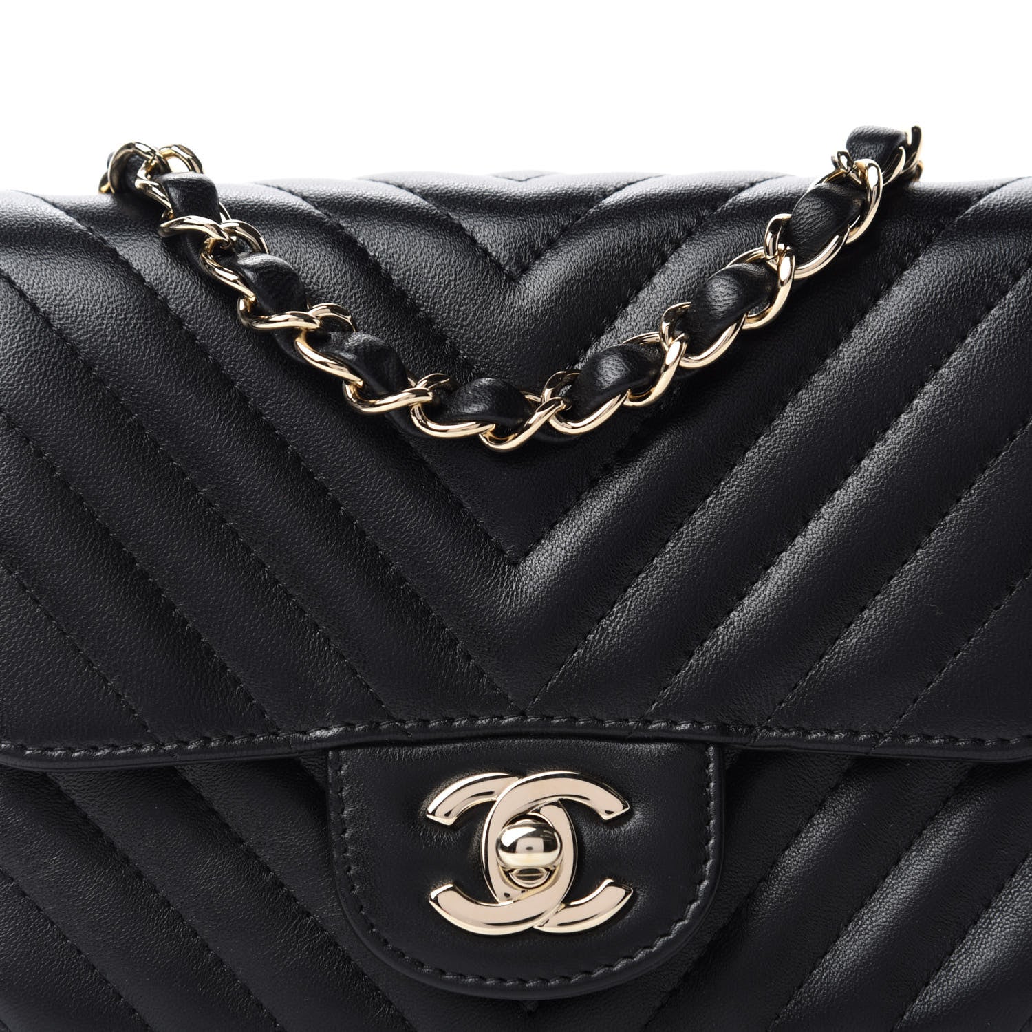 Chanel Lambskin Chevron Quilted Mini Square Flap Black 10 of 11