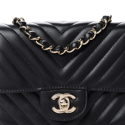 Chanel Lambskin Chevron Quilted Mini Square Flap Black 10 of 11