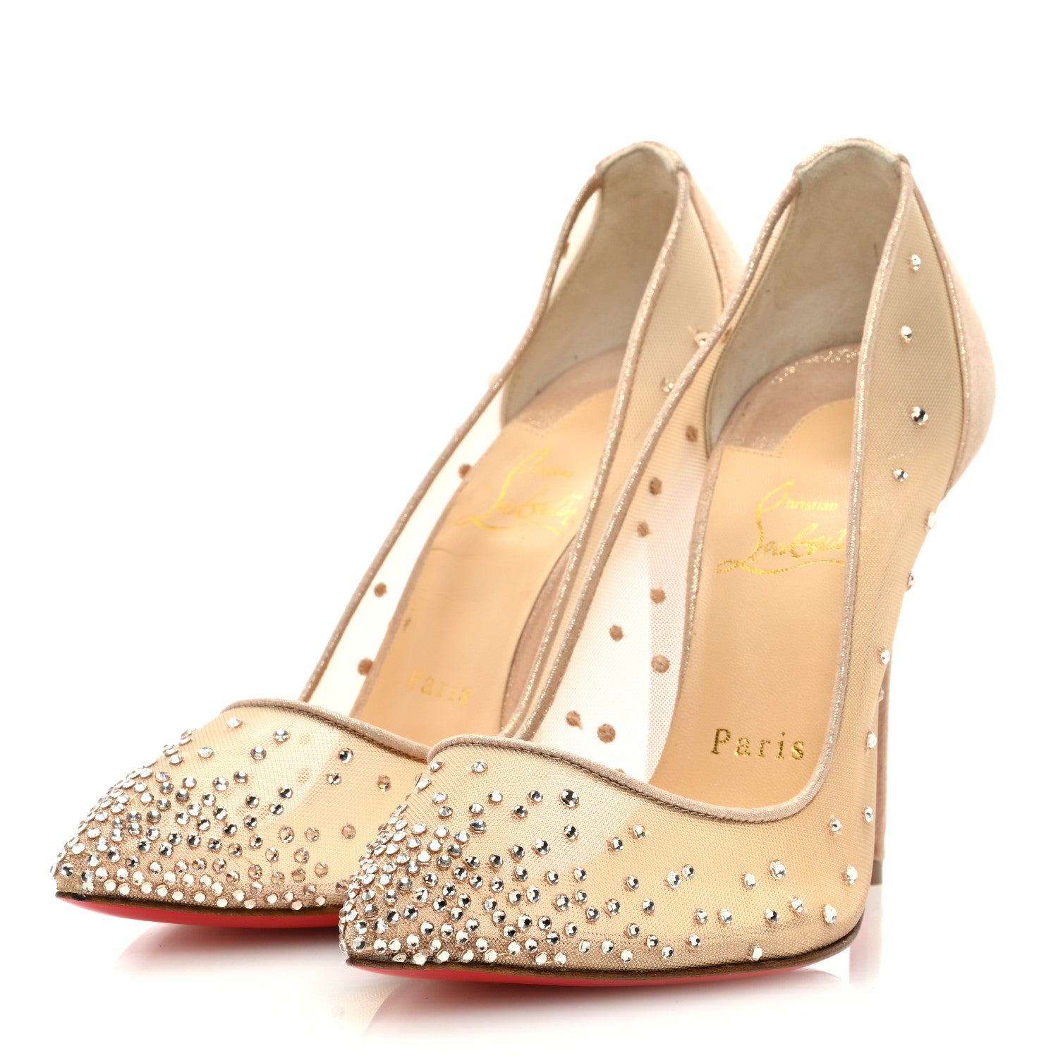 Christian Louboutin Suede Silk Crystal Strass Follies 100 Pumps 38 Light Silk 2 of 7