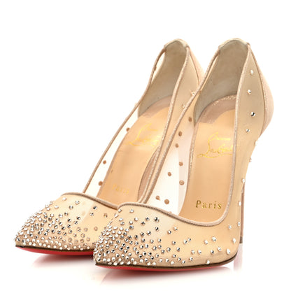 Christian Louboutin Suede Silk Crystal Strass Follies 100 Pumps 38 Light Silk 2 of 7