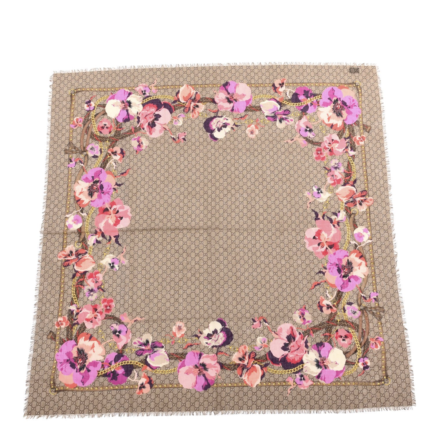 Gucci Wool Jacquard GG Monogram Big Panshie Fringe Shawl Roseate Beige 1 of 3