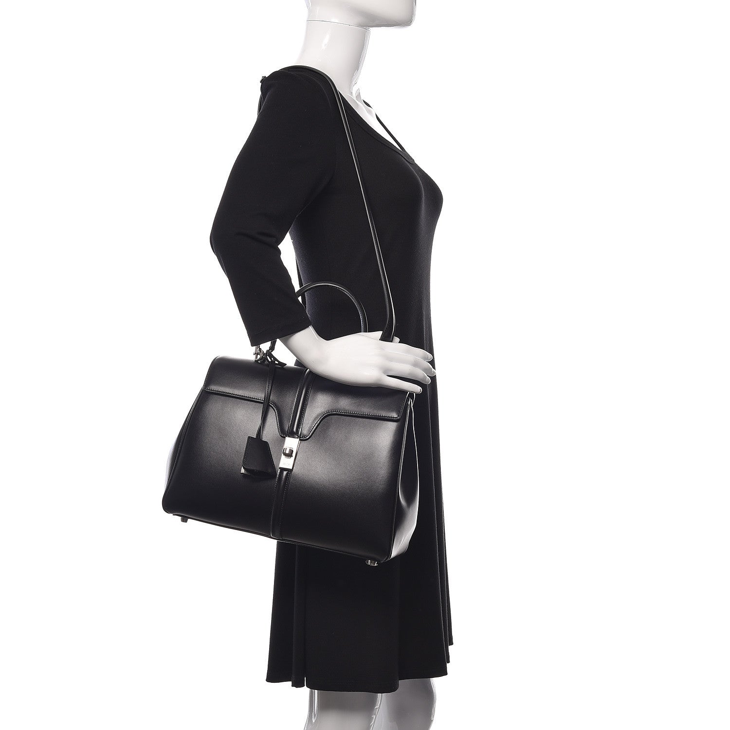 Celine Satinated Calfskin Medium 16 Top Handle Bag Black 2 of 10