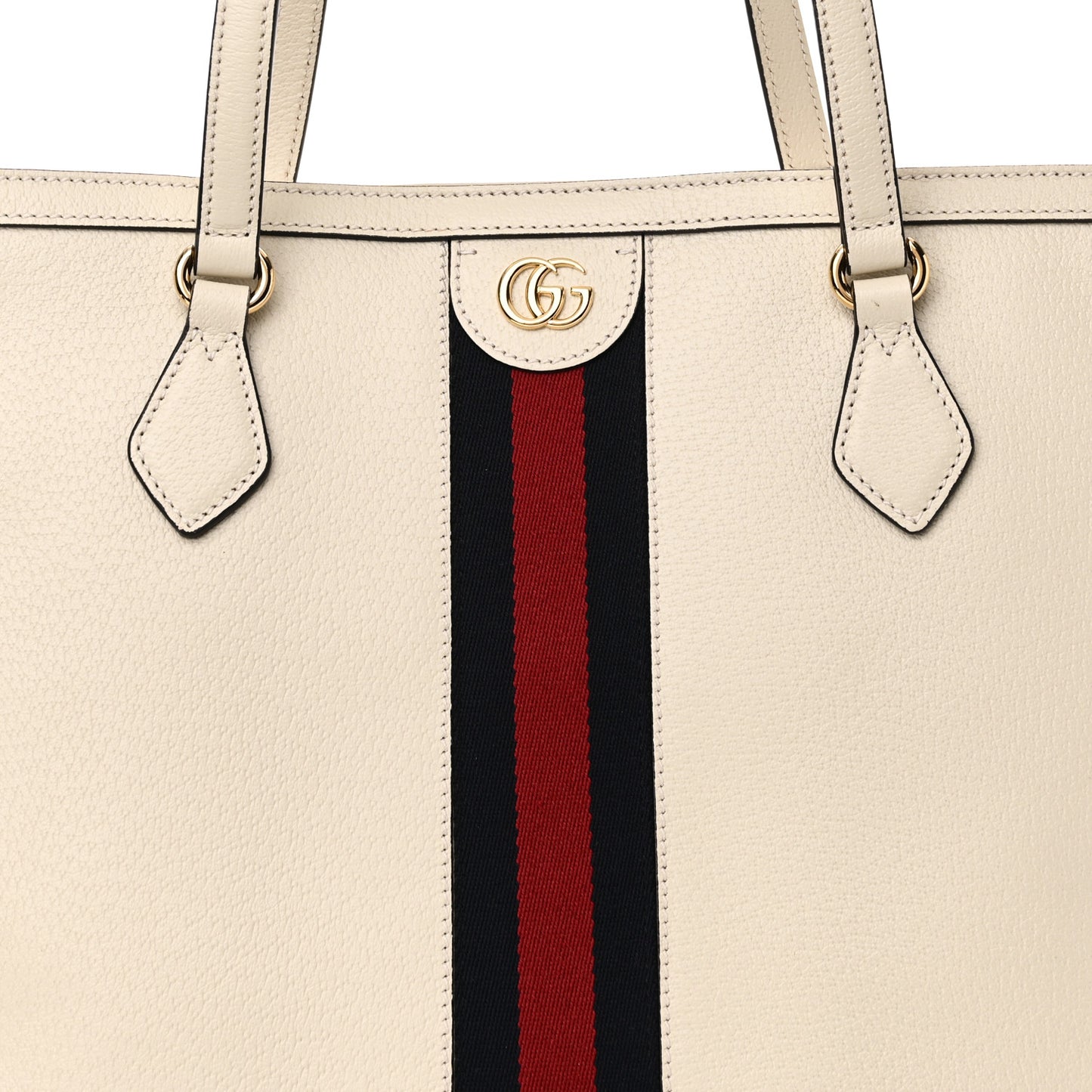 Textured Calfskin Web Ophidia Shopping Tote Ivory