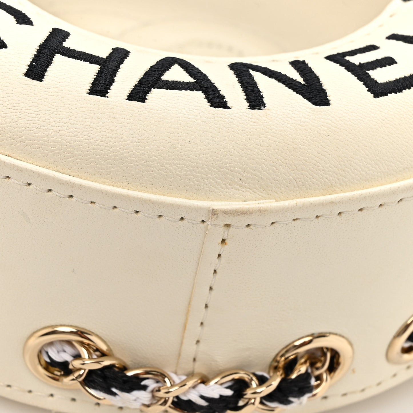 Lambskin Coco Lifesaver Round Bag Black White