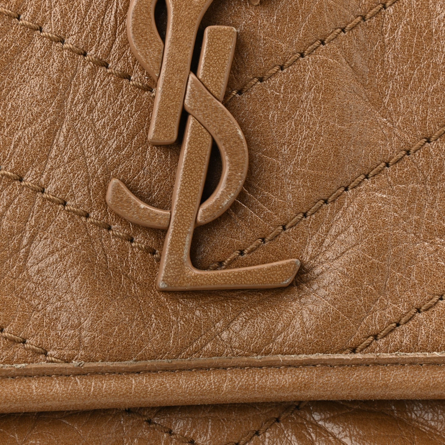 Saint Laurent Crinkled Calfskin Matelasse Monogram Medium Niki Chain Satchel Natural Tan 10 of 10