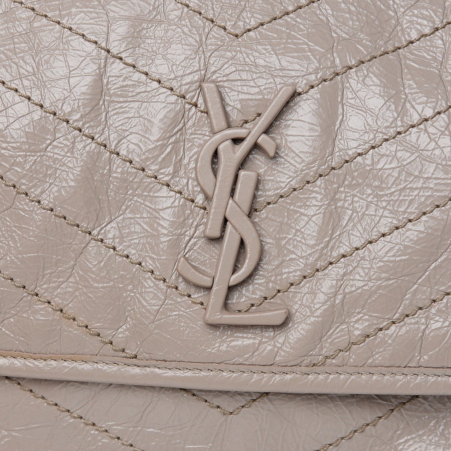 Crinkled Calfskin Matelasse Monogram Medium Niki Chain Satchel Light Natural