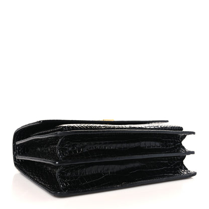 Saint Laurent Calfskin Crocodile Embossed Medium Monogram Sunset Black 4 of 8