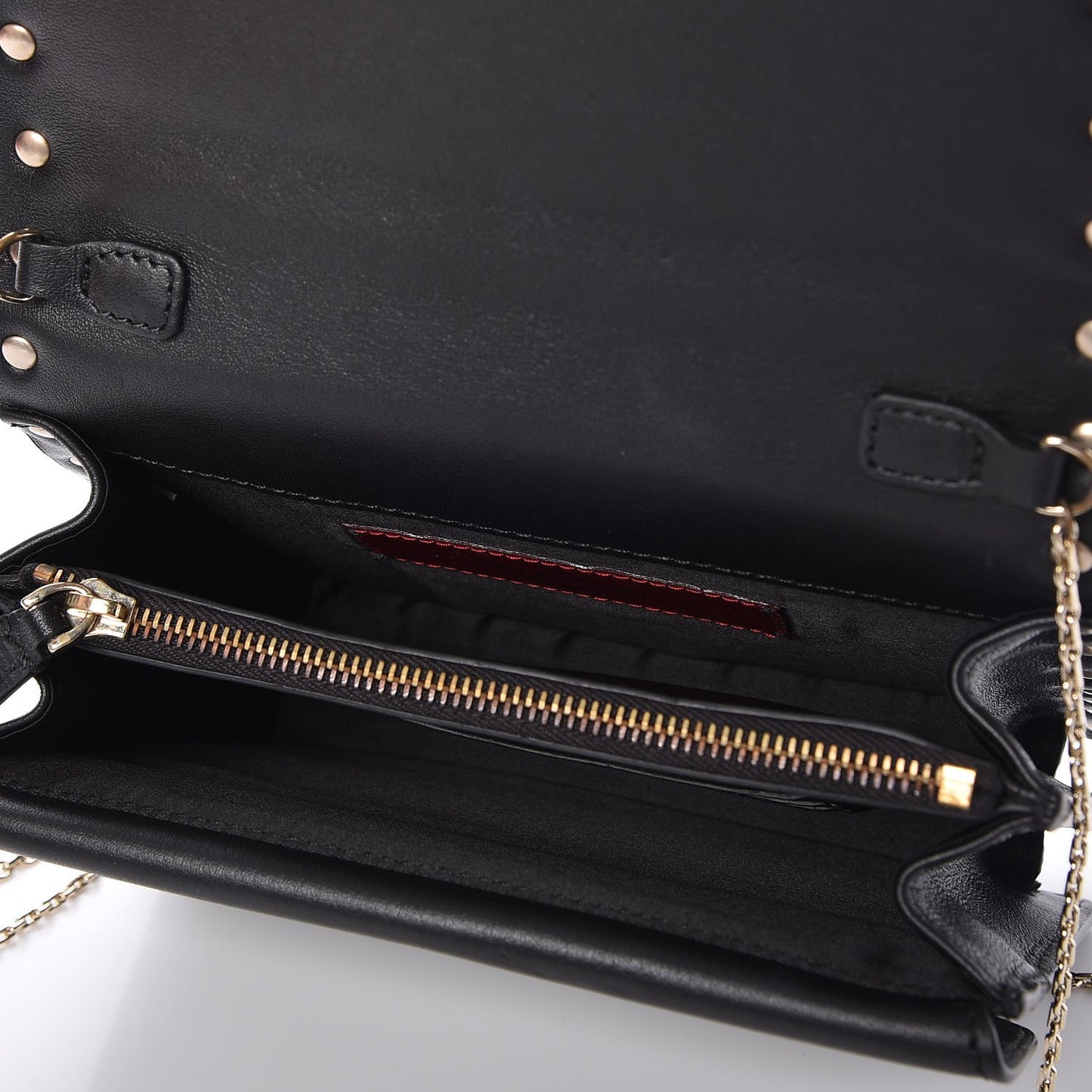 Calfskin Rockstud Wallet on Chain Black