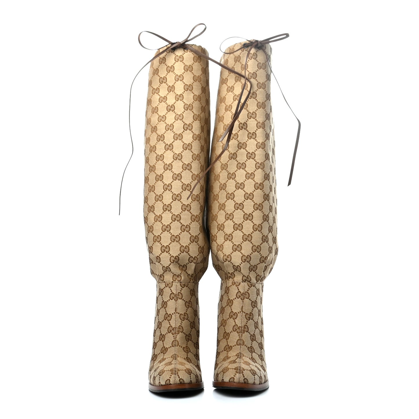 Monogram Lisa Mid Heel Boots 38 Beige Ebony
