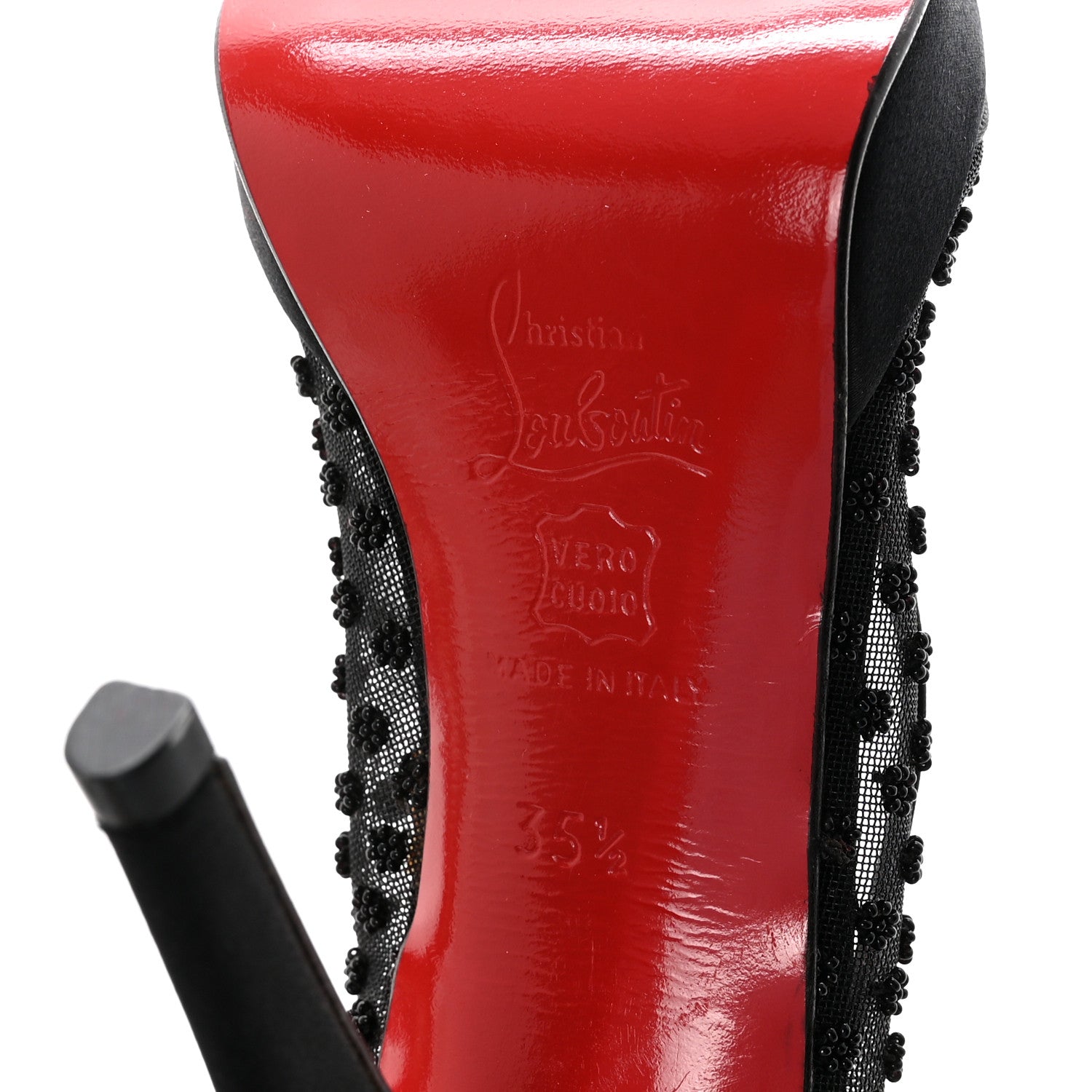 Christian Louboutin Satin Mesh Beaded Pumps 35.5 Black 7 of 8