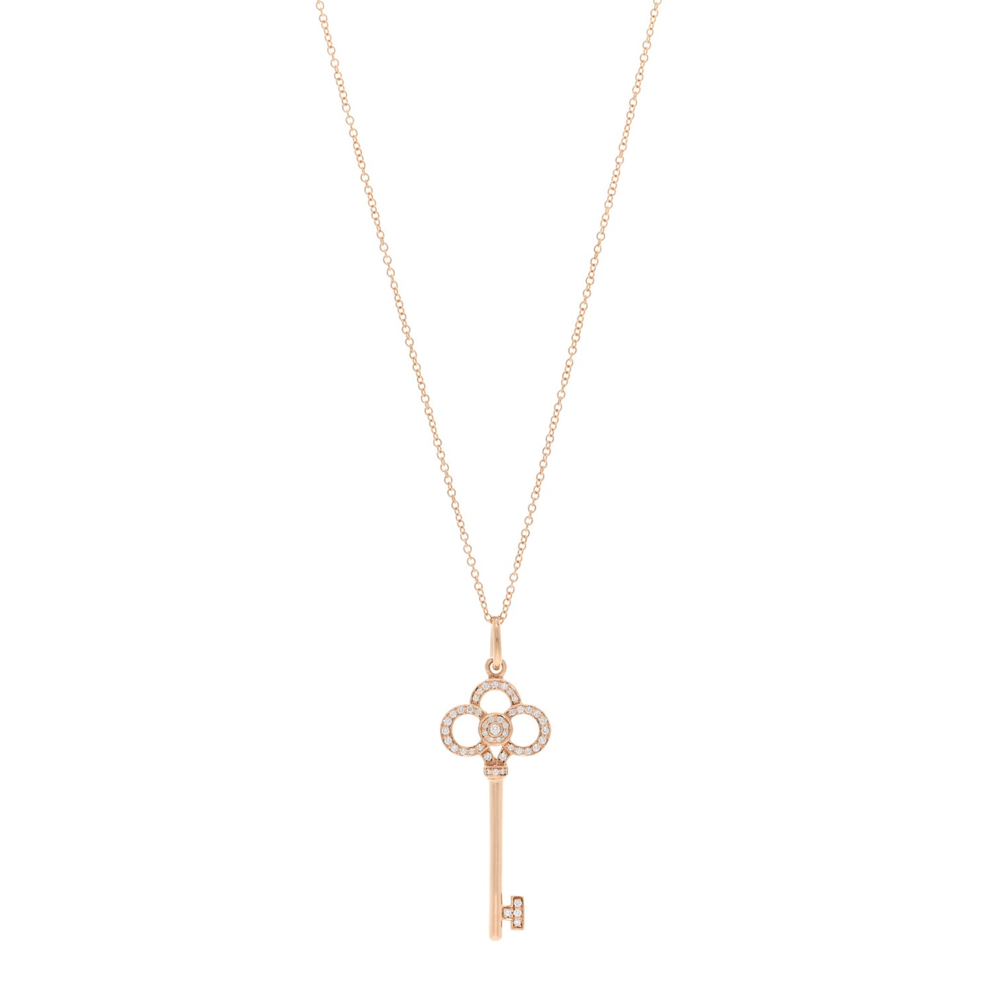 18K Rose Gold Diamond Crown Key Pendant Necklace