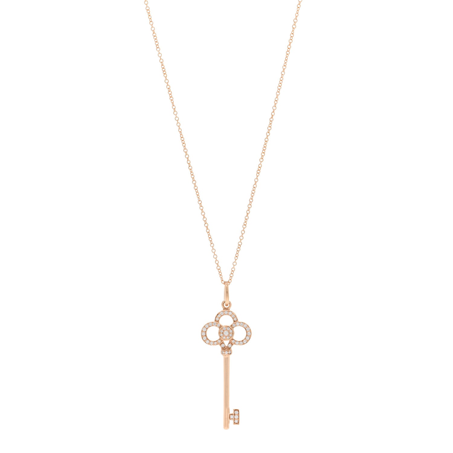Tiffany 18K Rose Gold Diamond Crown Key Pendant Necklace 1 of 5