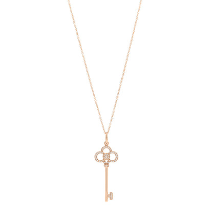 Tiffany 18K Rose Gold Diamond Crown Key Pendant Necklace 1 of 5