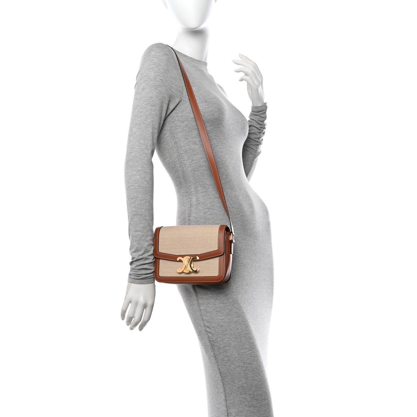 Textile Calfskin Teen Triomphe Bag Natural Tan