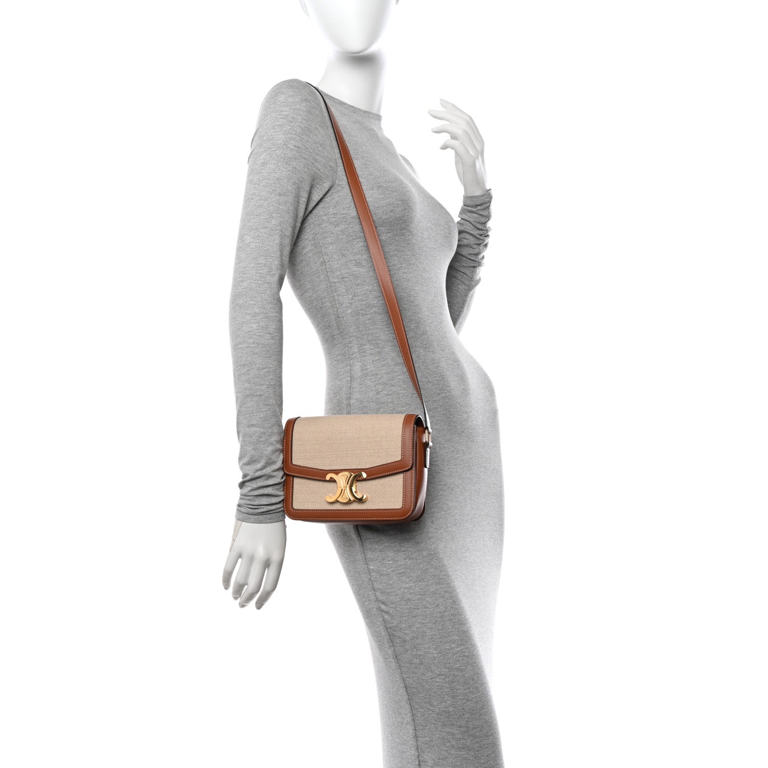 Celine Textile Calfskin Teen Triomphe Bag Natural Tan 2 of 11