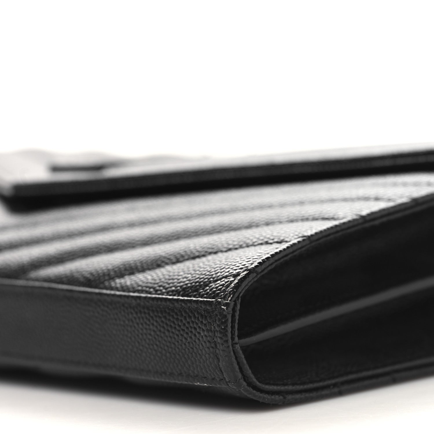 Saint Laurent Grain De Poudre Matelasse Chevron Monogram Monochrome Chain Wallet Black 10 of 10