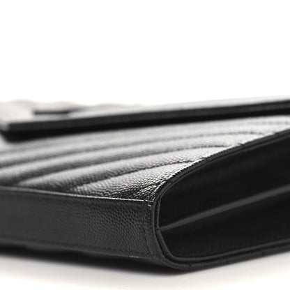 Saint Laurent Grain De Poudre Matelasse Chevron Monogram Monochrome Chain Wallet Black 10 of 10