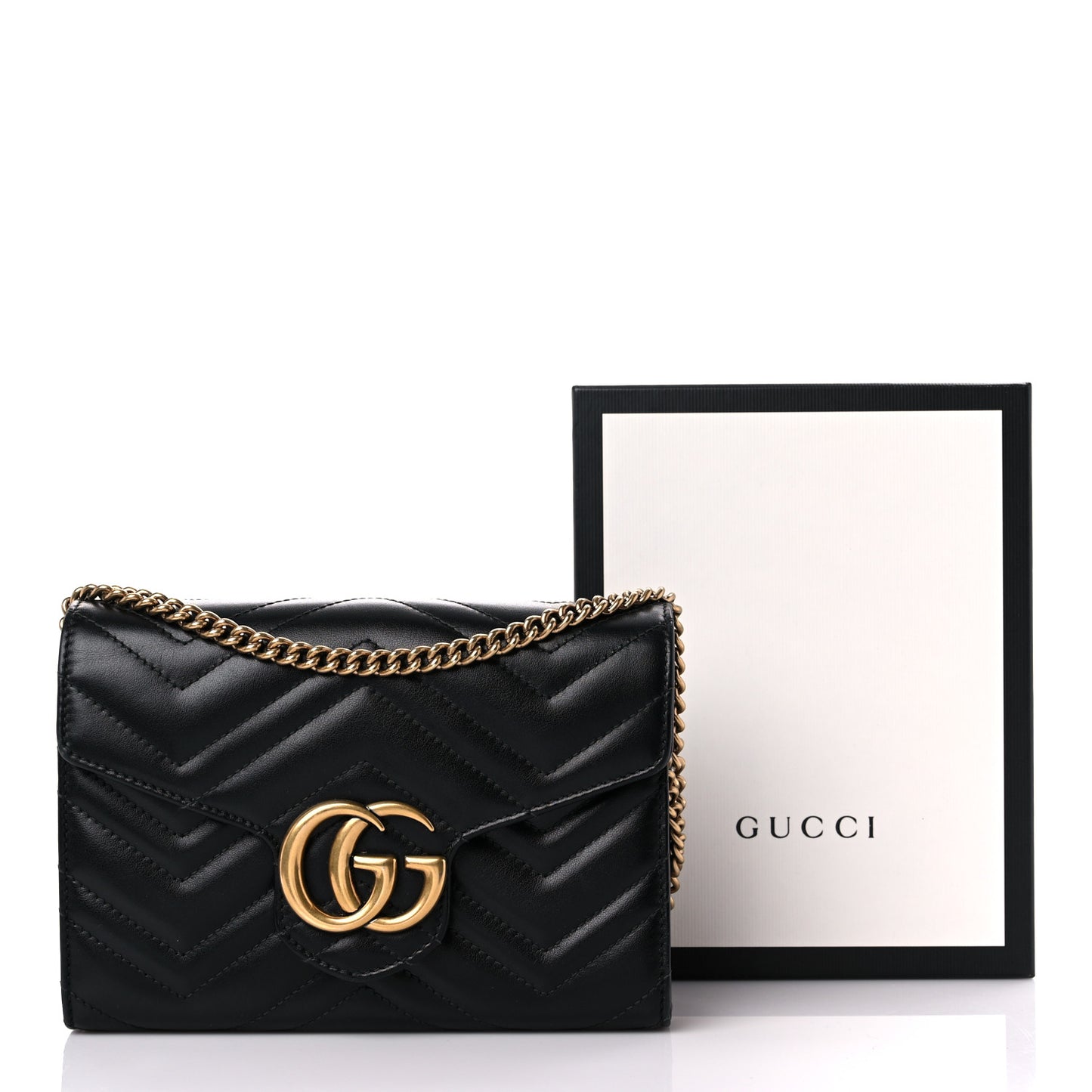 Calfskin Matelasse GG Marmont Chain Wallet Black