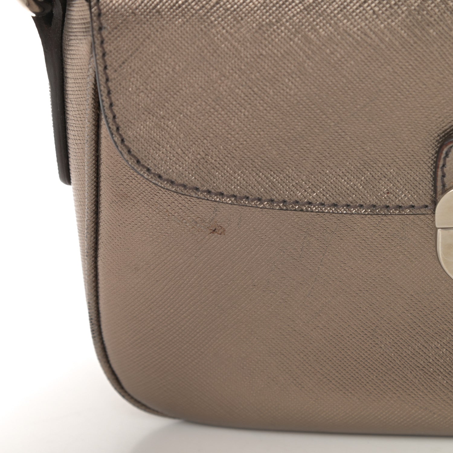 Prada Metallic Saffiano Pushlock Shoulder Bag Bronzo 14 of 15