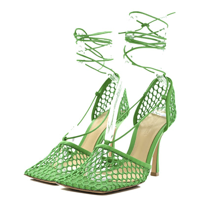 Bottega Veneta Mesh Nappa Stretch Ankle Tie 90mm Sandals 38 Grass 4 of 9