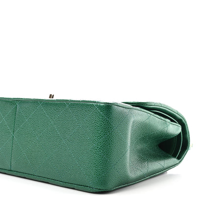 Chanel Metallic Caviar Quilted Jumbo Double Flap Green 8 of 10