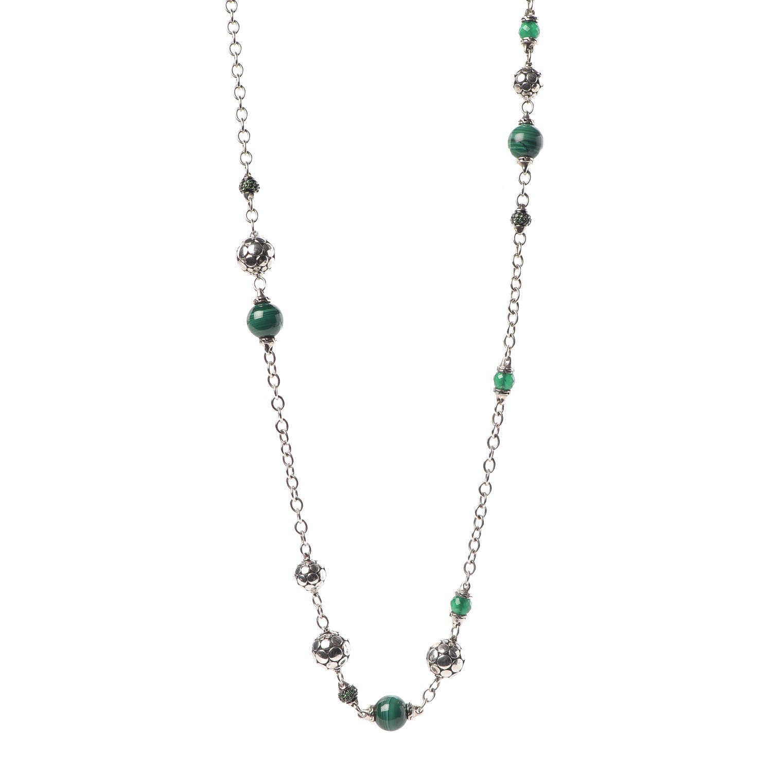 John Hardy Sterling Silver Malachite Green Onyx Tsavorite Batu Dot Station Necklace 1 of 7