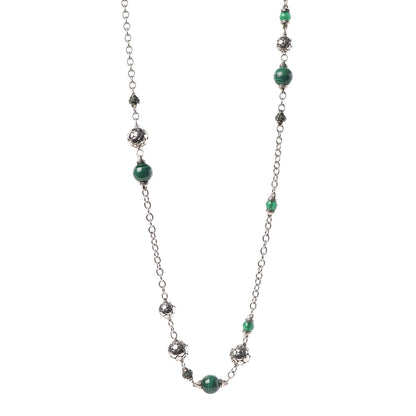 John Hardy Sterling Silver Malachite Green Onyx Tsavorite Batu Dot Station Necklace 1 of 7