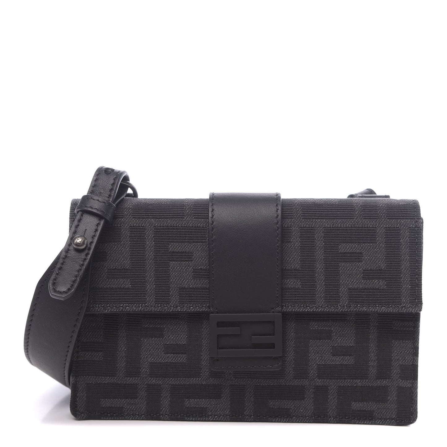 Recycled Fabric Jacquard Vitello Grace FF 1974 Baguette Belt Pouch Asfalto Black