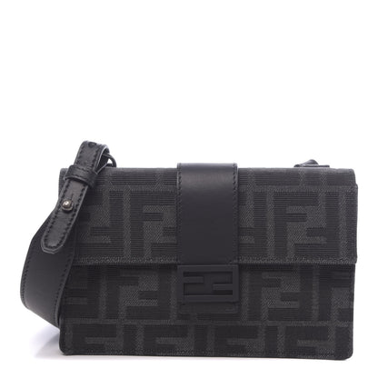 Fendi Recycled Fabric Jacquard Vitello Grace FF 1974 Baguette Belt Pouch Asfalto Black 1 of 10