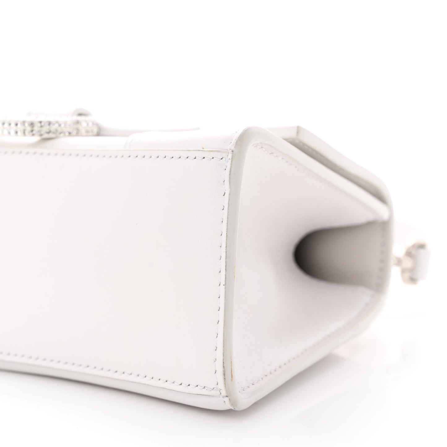 Shiny Box Calfskin Strass Hourglass Top Handle Bag XS White