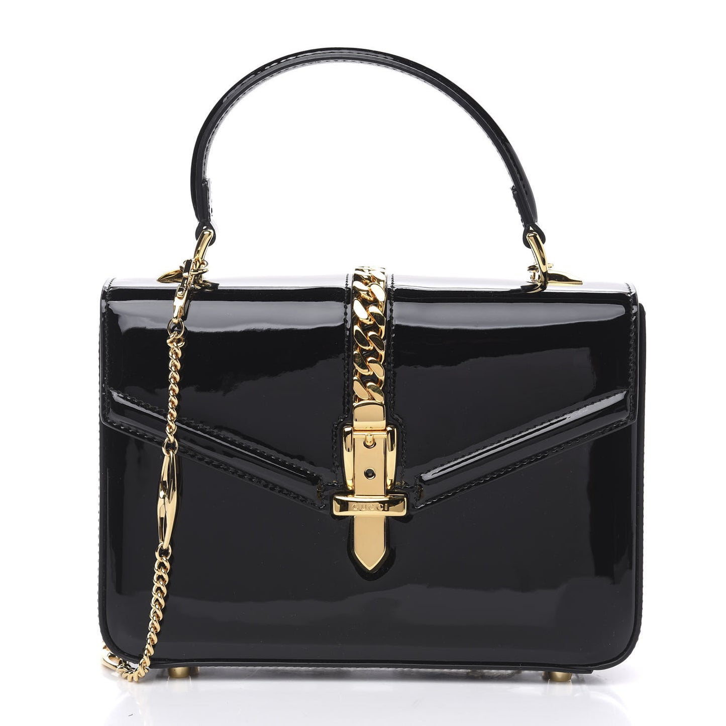 Mousse Top Patent Mini Sylvie 1969 Top Handle Bag Black