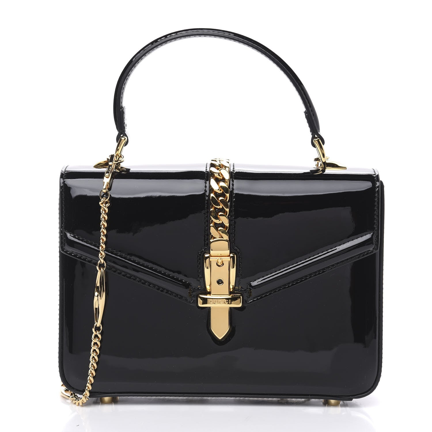 Gucci Mousse Top Patent Mini Sylvie 1969 Top Handle Bag Black 1 of 9