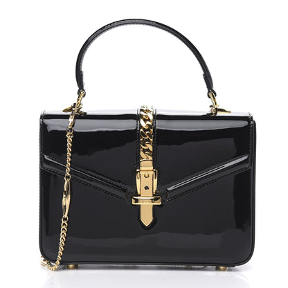 Gucci Mousse Top Patent Mini Sylvie 1969 Top Handle Bag Black 1 of 9