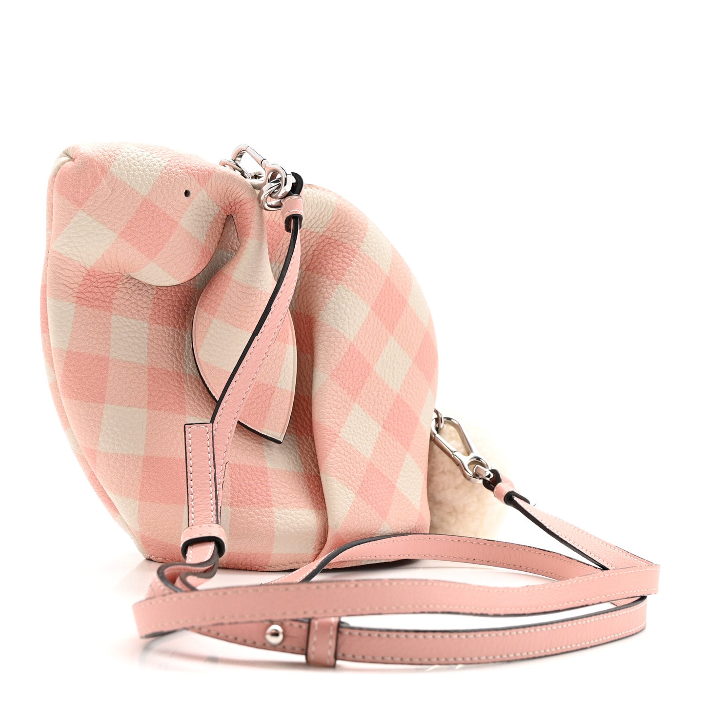 Calfskin Shearling Gingham Mini Bunny Crossbody Bag Pink