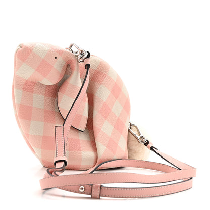 Loewe Calfskin Shearling Gingham Mini Bunny Crossbody Bag Pink 3 of 14