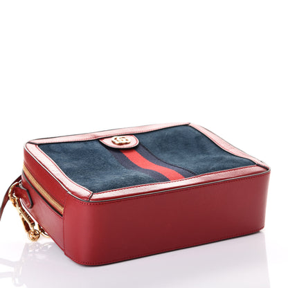 Gucci Suede Calfskin Web Small Ophidia Top Handle Shoulder Bag New Blue Romantic Cherry 3 of 10