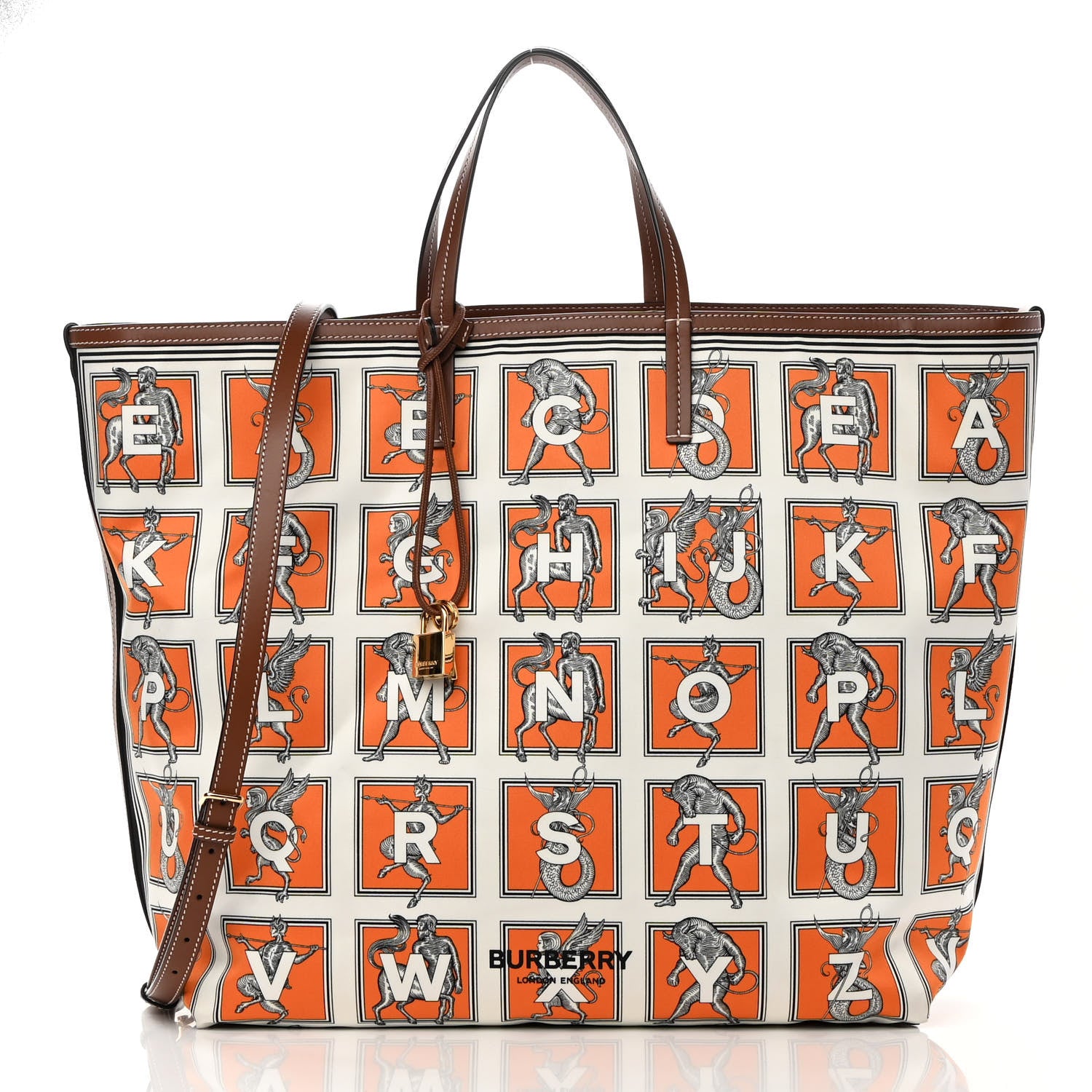 Burberry Satin Mythical Alphabet Print Bag Orange White 3 of 10