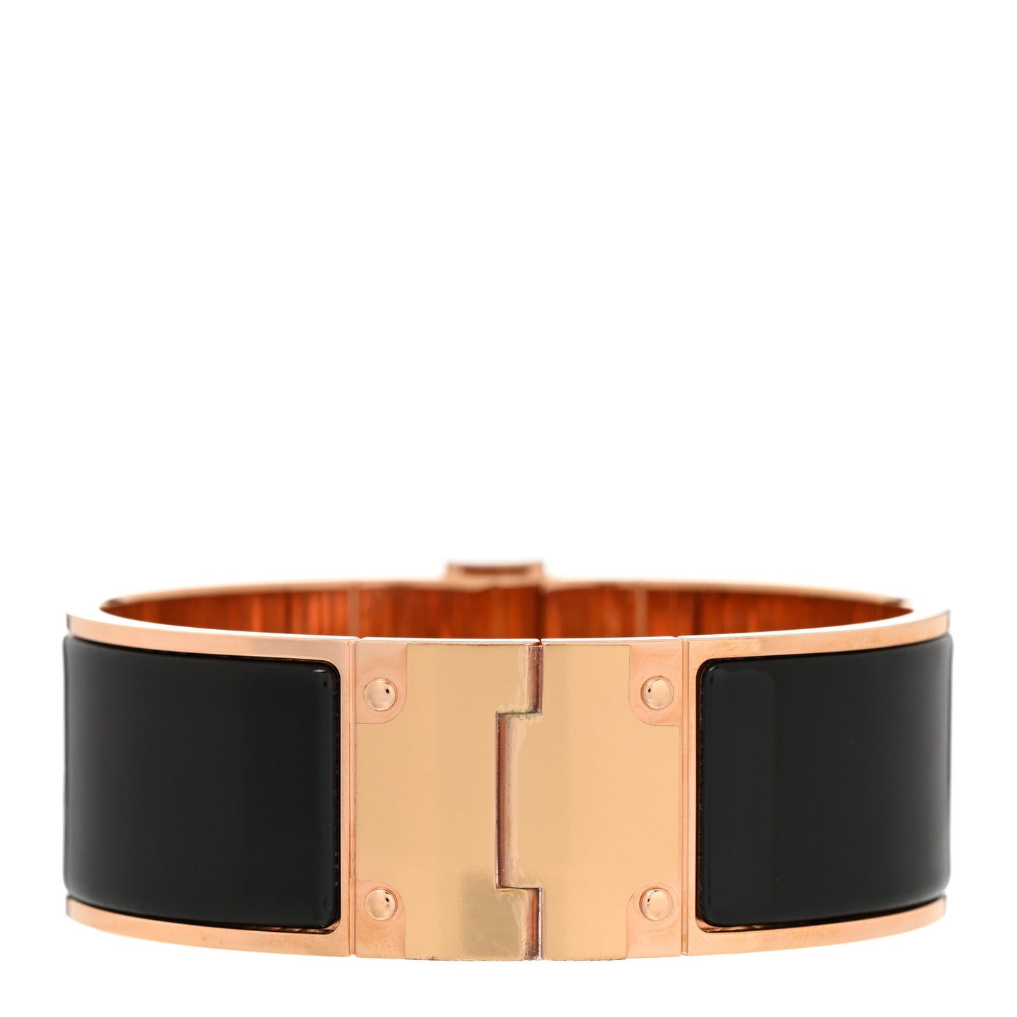 Enamel Charniere Uni Wide Hinged Bracelet M Black